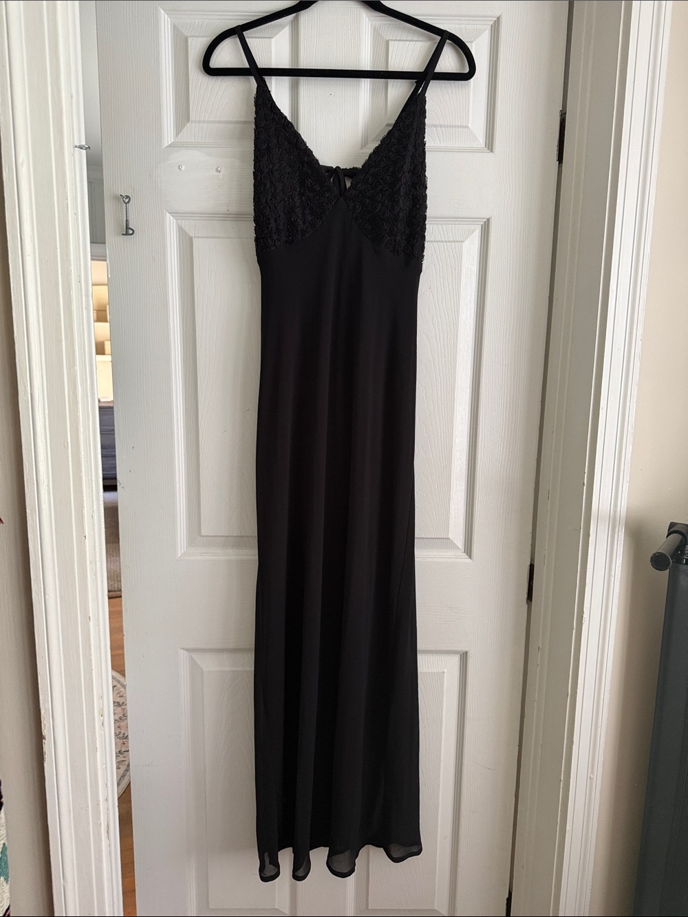 wild fable Black Lace-Trim Long Slip Dress